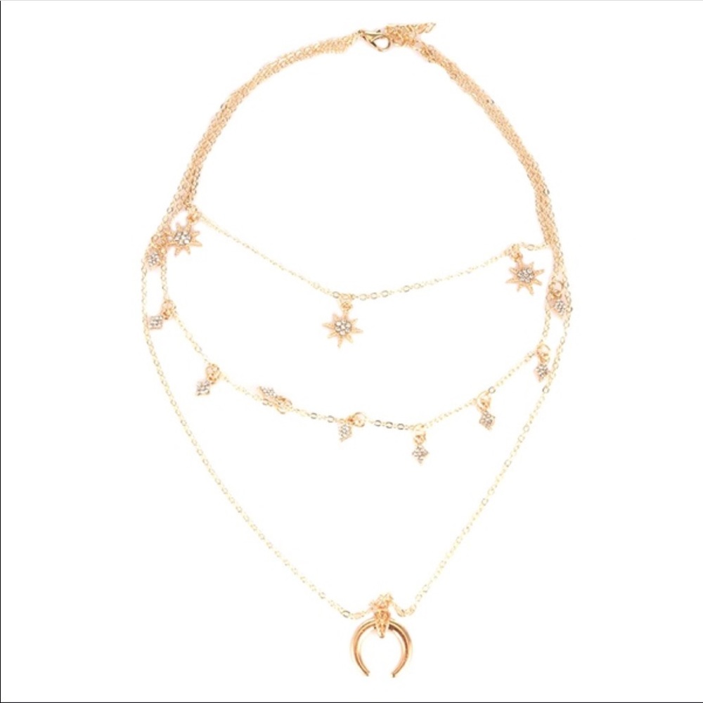 Boho crescent moon & Stars layered choker necklace - Picture 2 of 8